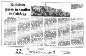 BADOLATO PAESE IN VENDITA IN CALABRIA - IL TEMPO di Roma 07 ottobre 1986 pagina 22
